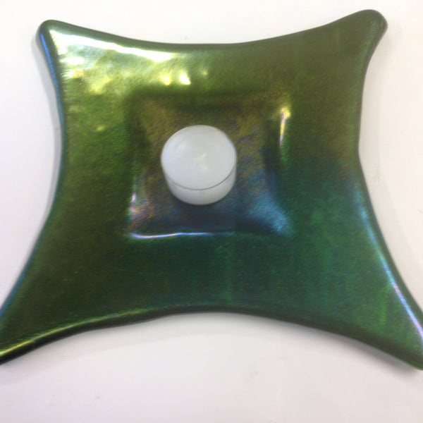 Glassfat, grønn metallic, 20x20 cm