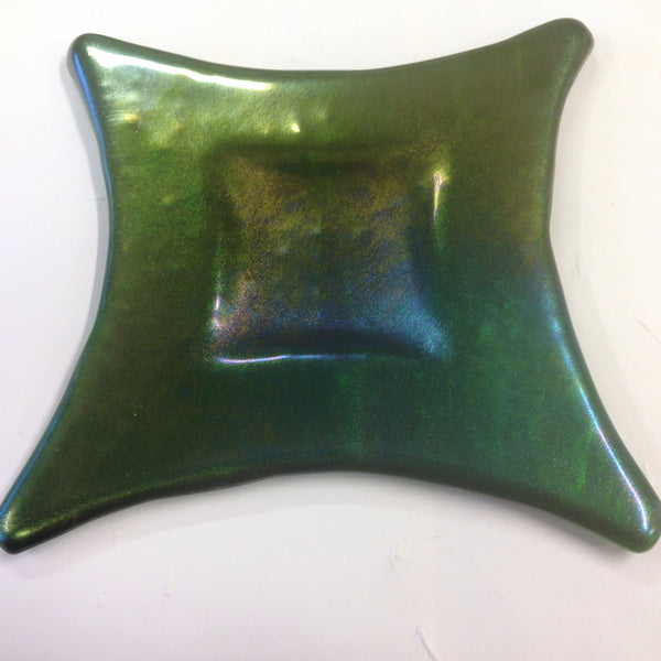 Glassfat, grønn metallic, 20x20 cm